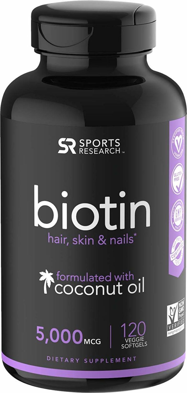 ビタミンB　Biotin Infused with Organic Virgin Coconut Oil - (120 Veggie-softgels) (5000mcg)