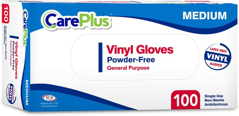 Care Plus Medium Size Disposable Vinyl Gloves Heavy Duty Non Sterile Powder Free