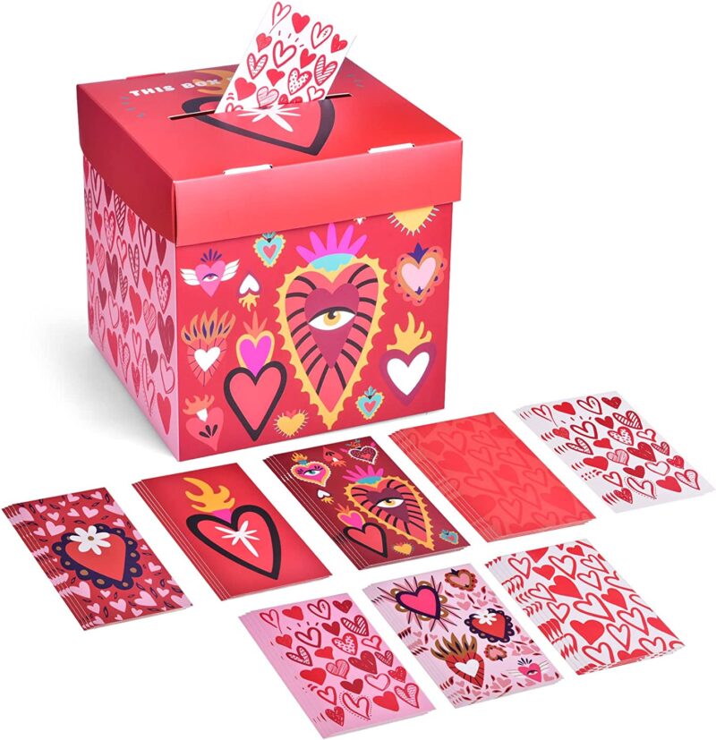 FUN LITTLE TOYS 32 Valentines Day Cards with 1 Box for Classroom Exchange