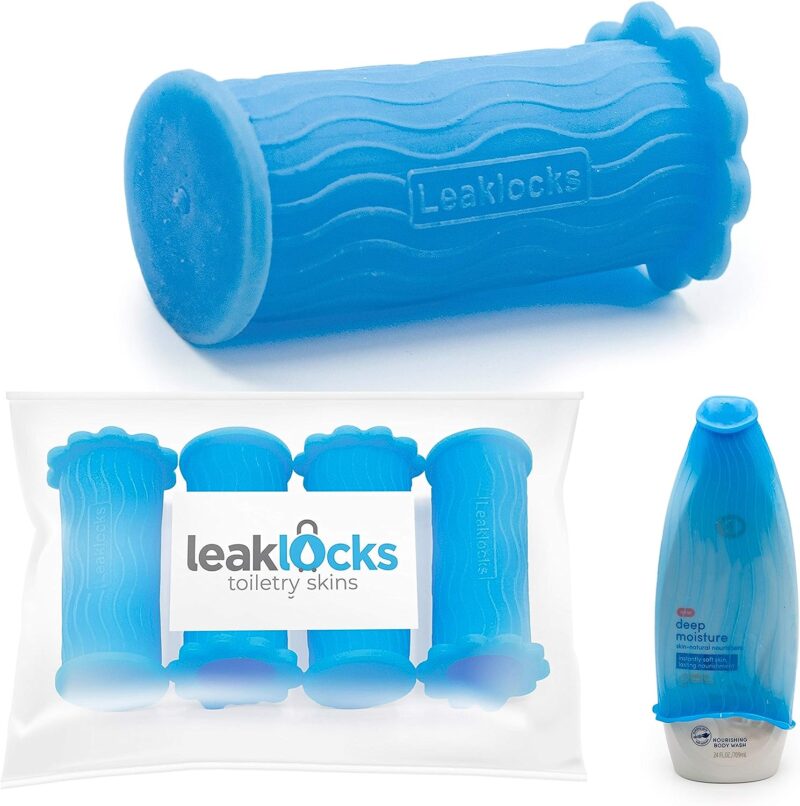 LeakLocks® Toiletry Skins™ 4 Pack Elastic Sleeve for Leak Proofing Travel Container