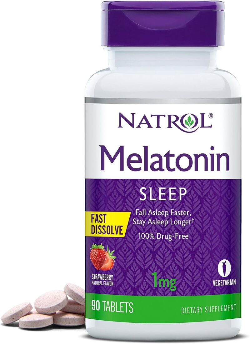 Natrol Melatonin 1mg, Strawberry-Flavored Dietary Supplement for Restful Sleep